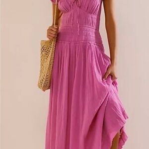 Free People Fuchsia Maxi Dress with Smocked Waist